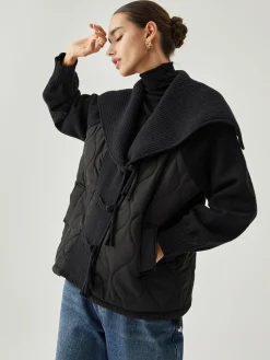 Patchwork Collared Geometric Winter Coat