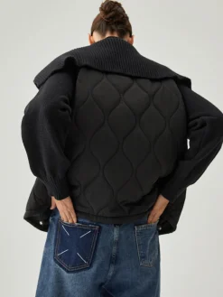 Patchwork Collared Geometric Winter Coat