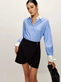 Patchwork Pinstripe Lapel Shirt