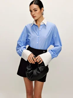 Patchwork Pinstripe Lapel Shirt
