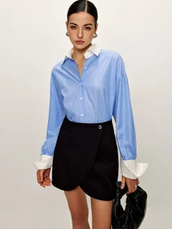 Patchwork Pinstripe Lapel Shirt