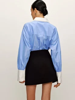 Patchwork Pinstripe Lapel Shirt
