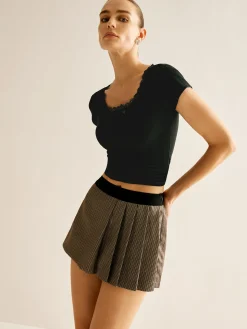 Patchwork Plaid Pleated Shorts