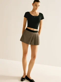 Patchwork Plaid Pleated Shorts