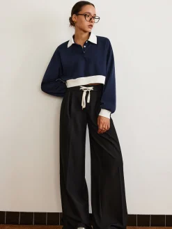 Patchwork Polo Crop Sweatshirt