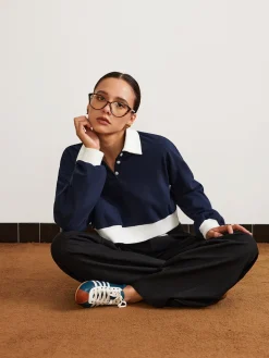Patchwork Polo Crop Sweatshirt