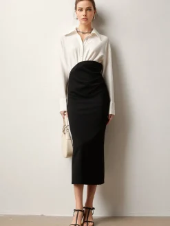 Patchwork Split Polo Dress