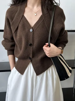 Patchwork V-neck Button Sweater