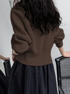 Patchwork V-neck Button Sweater