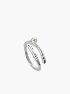 1pc Faux Pearl Open Hoop Ring