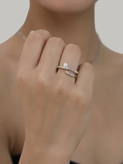 1pc Faux Pearl Open Hoop Ring