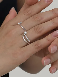 1pc Faux Pearl Open Hoop Ring