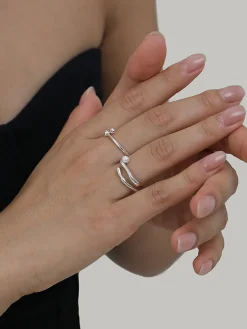 1pc Faux Pearl Open Hoop Ring