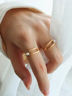 1pc Golden Imitation Pearl Ring