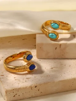 1pc Sapphire & Turquoise Snake Ring