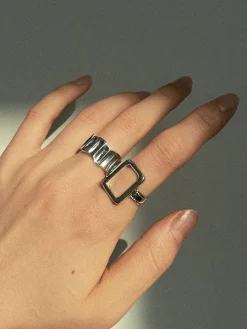 2pcs Geometric Silver Ribbed Ring