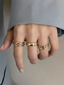 3pcs Golden Tunnel Twisted Hoop Ring