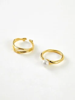 2pcs Golden Wavy Pearl Open Ring