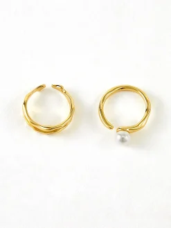 2pcs Golden Wavy Pearl Open Ring