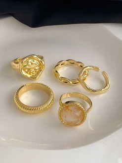 5pcs High-End Golden Hoop Ring