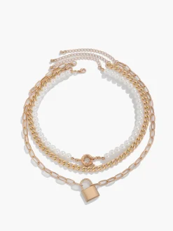 3pcs Lock Pearl Necklace