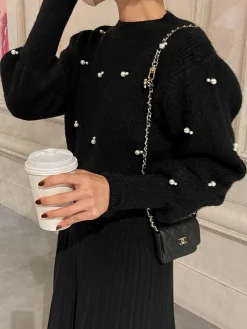 Pearl Beaded Cinched Sweater