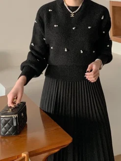 Pearl Beaded Cinched Sweater