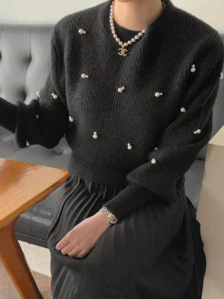 Pearl Beaded Cinched Sweater