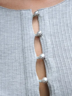 Pearl Button Cutout Skinny Top