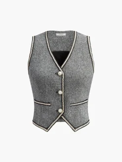 Pearl Button Split Crop Vest
