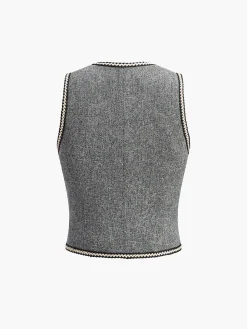 Pearl Button Split Crop Vest