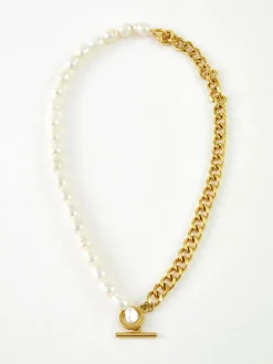 Pearl Chunky Chain Lariat Necklace