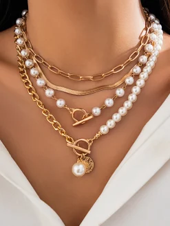Pearl Decor Chain Layered Necklace