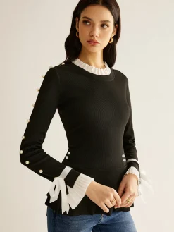 Pearl Decor Panel Pleated Blouse