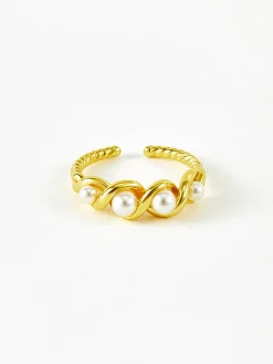 Pearl Decor Twist Open Ring