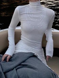 Pearl Detail Jersey Top