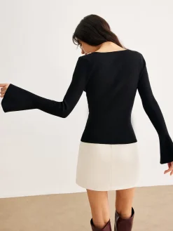 Pearl Trim Bell Sleeve Skinny Sweater