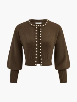 Pearl Trim Lantern Sleeve Knit Top