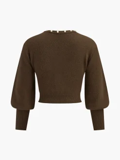 Pearl Trim Lantern Sleeve Knit Top