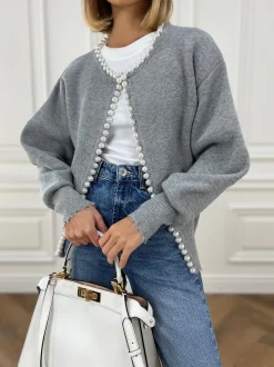 Pearl Trim Ripped Hem Cardigan