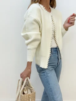 Pearl Trim Ripped Hem Cardigan
