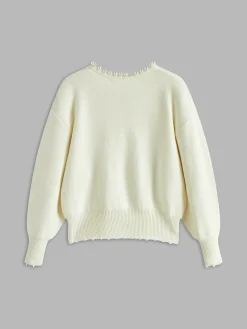 Pearl Trim Ripped Hem Cardigan