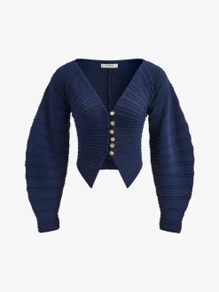 Pebble Pleated Button Knit Top