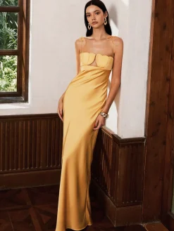 Petal Bandeau Lace Up Long Dress