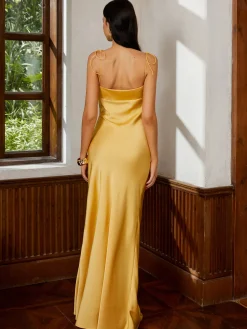 Petal Bandeau Lace Up Long Dress