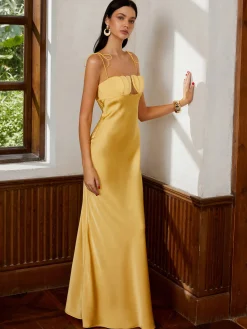 Petal Bandeau Lace Up Long Dress
