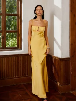 Petal Bandeau Lace Up Long Dress
