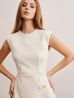 Pin-Detail Sleeveless Warm Dress
