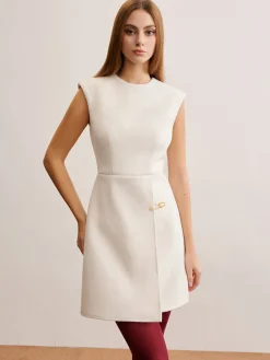 Pin-Detail Sleeveless Warm Dress