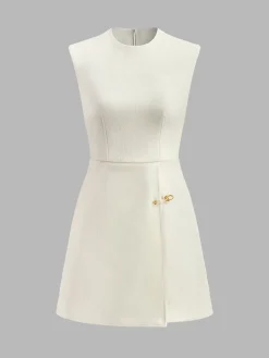 Pin-Detail Sleeveless Warm Dress